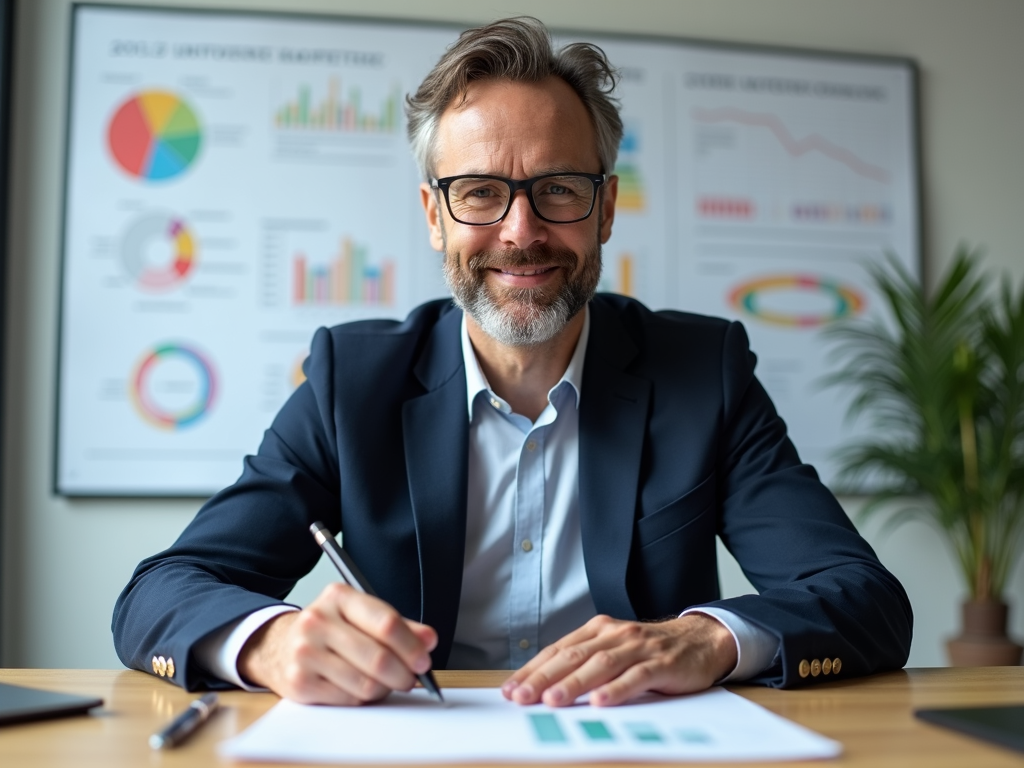 Ein Geschäftsmann analysiert die steuerlichen Vorteile der Rürup-Rente.