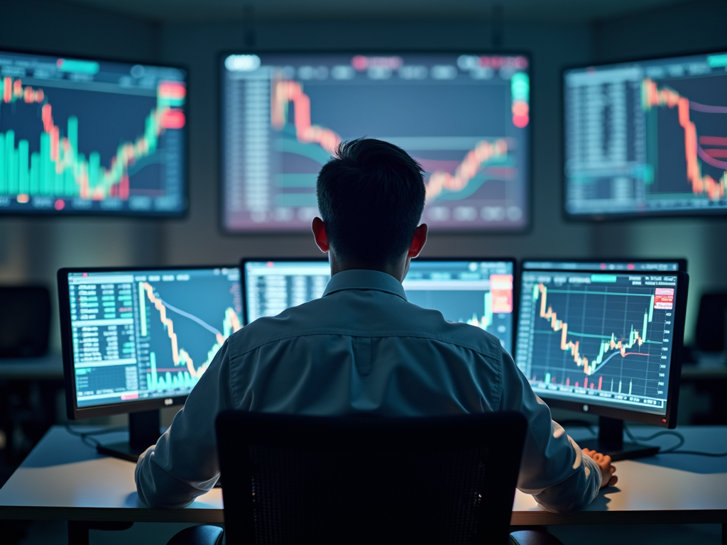 A trader closely observes market movements while betting on falling prices.