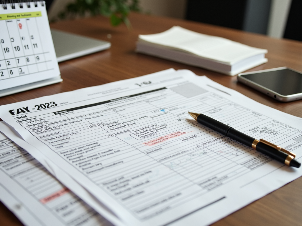 Organized tax documents and deadlines for 2023.