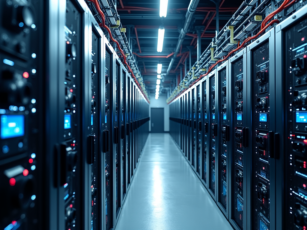 Overview of a modern cryptocurrency mining farm with specialized hardware.