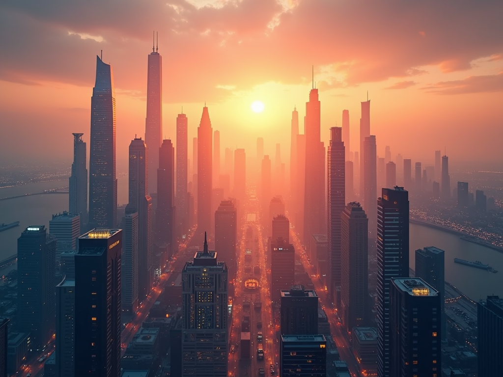 A futuristic cityscape symbolizing the potential and risks in growth investing.