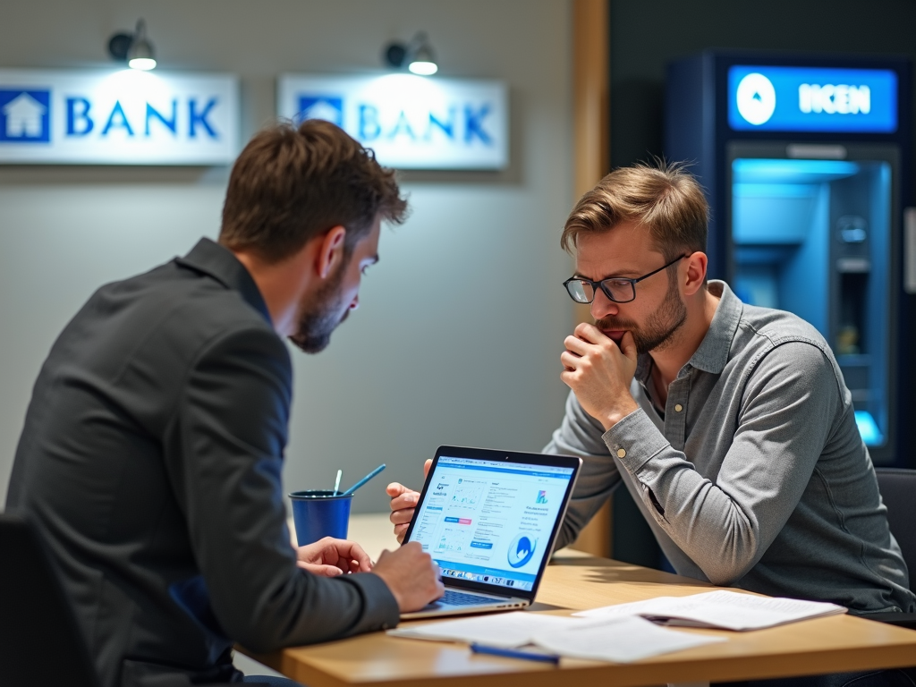 Un consulente finanziario spiega a un cliente le diverse offerte di conto corrente e la loro struttura dei costi.