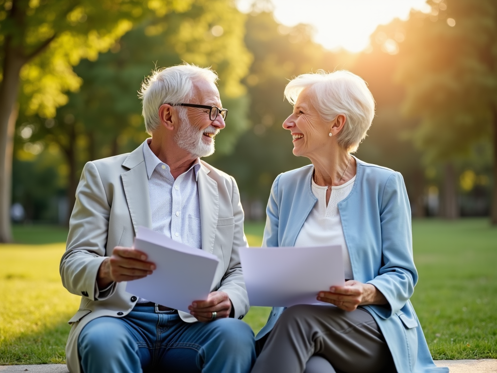 A couple of seniors planning their pension plan with state subsidies.