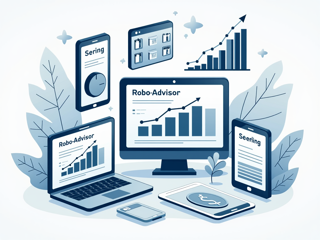 Rappresentazione di varie piattaforme di robo-advisors con dati finanziari.