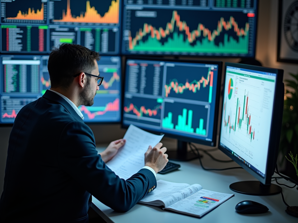 Un analista finanziario che esamina i dati aziendali per l'analisi fondamentale.