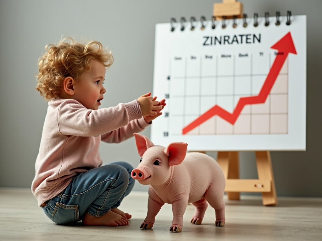 Ein Kind mit Sparschwein: Symbol für frühes Sparen und finanzielle Planung.