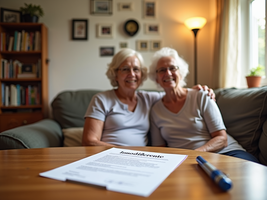 Una coppia anziana discute i dettagli del contratto della loro rendita immobiliare nella loro casa familiare.