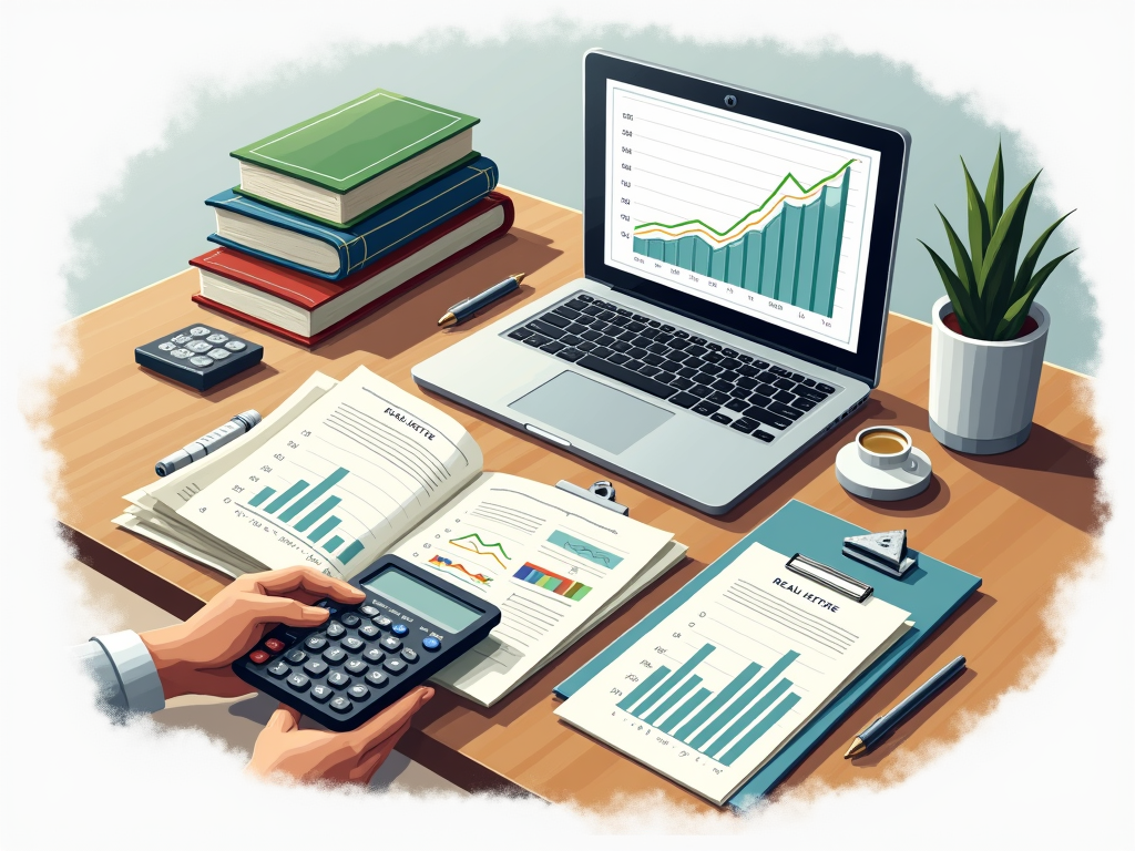 A desk with financial planning tools representing the path to the right real estate investment.