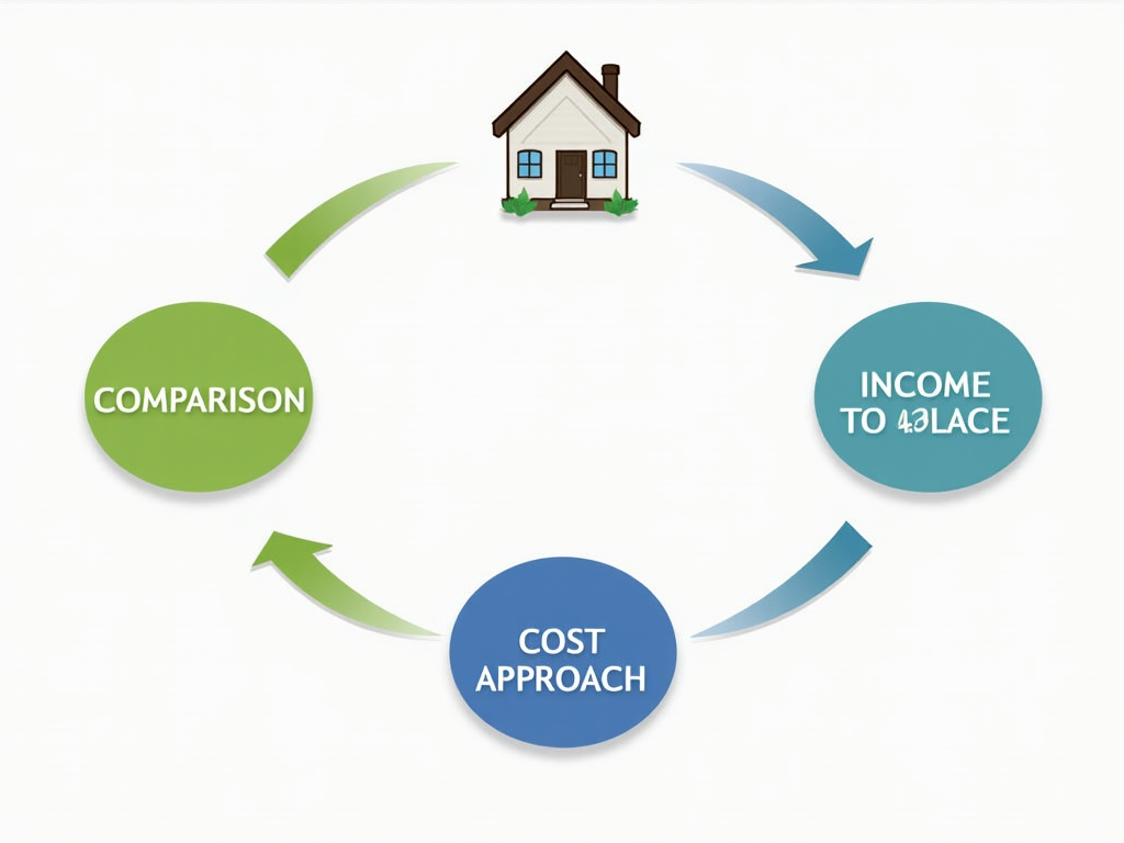 The three main methods of property valuation: comparative method, income method, and asset value method.