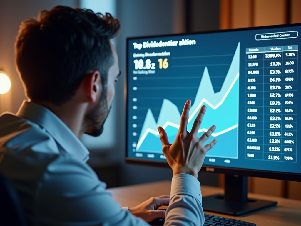 Ein Finanzberater analysiert die besten Dividendenaktien auf einem Bildschirm.