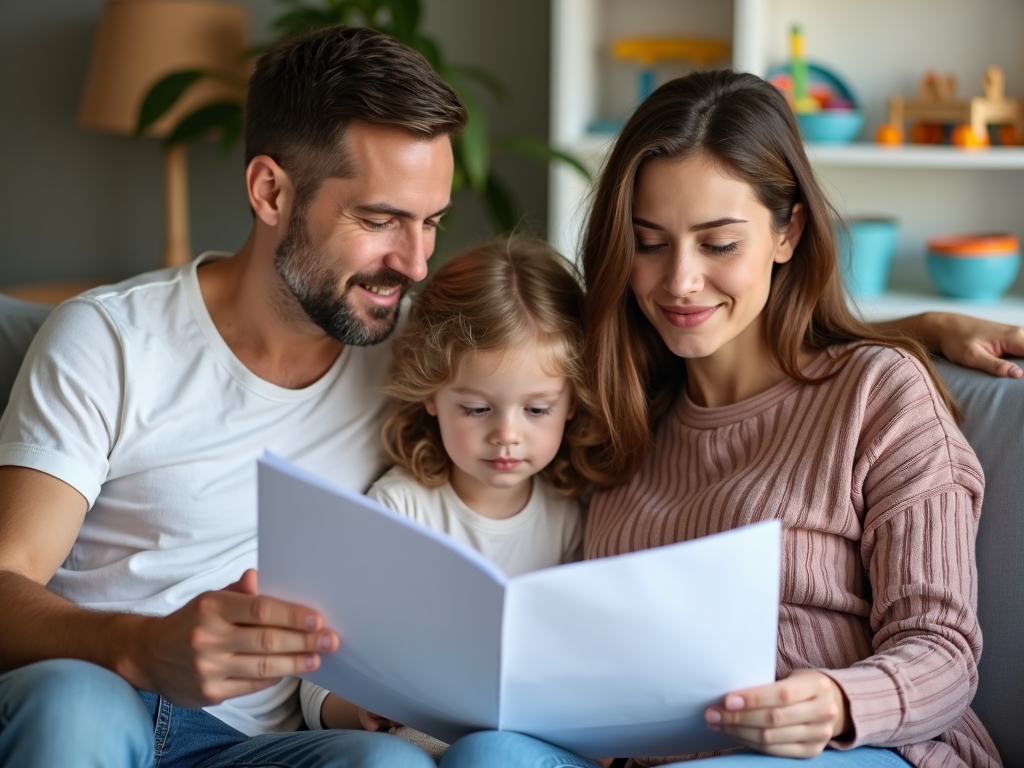 Una famiglia discute le proprie opzioni di assicurazione sanitaria durante il congedo parentale.