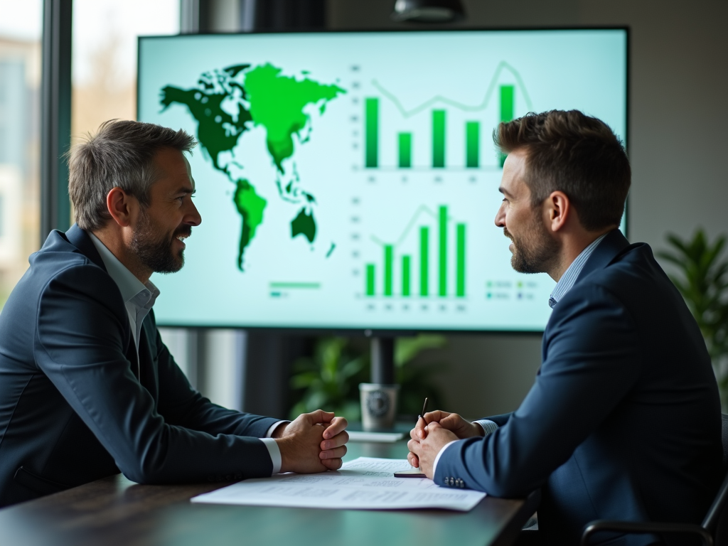A financial advisor explaining to a client how green bonds work.