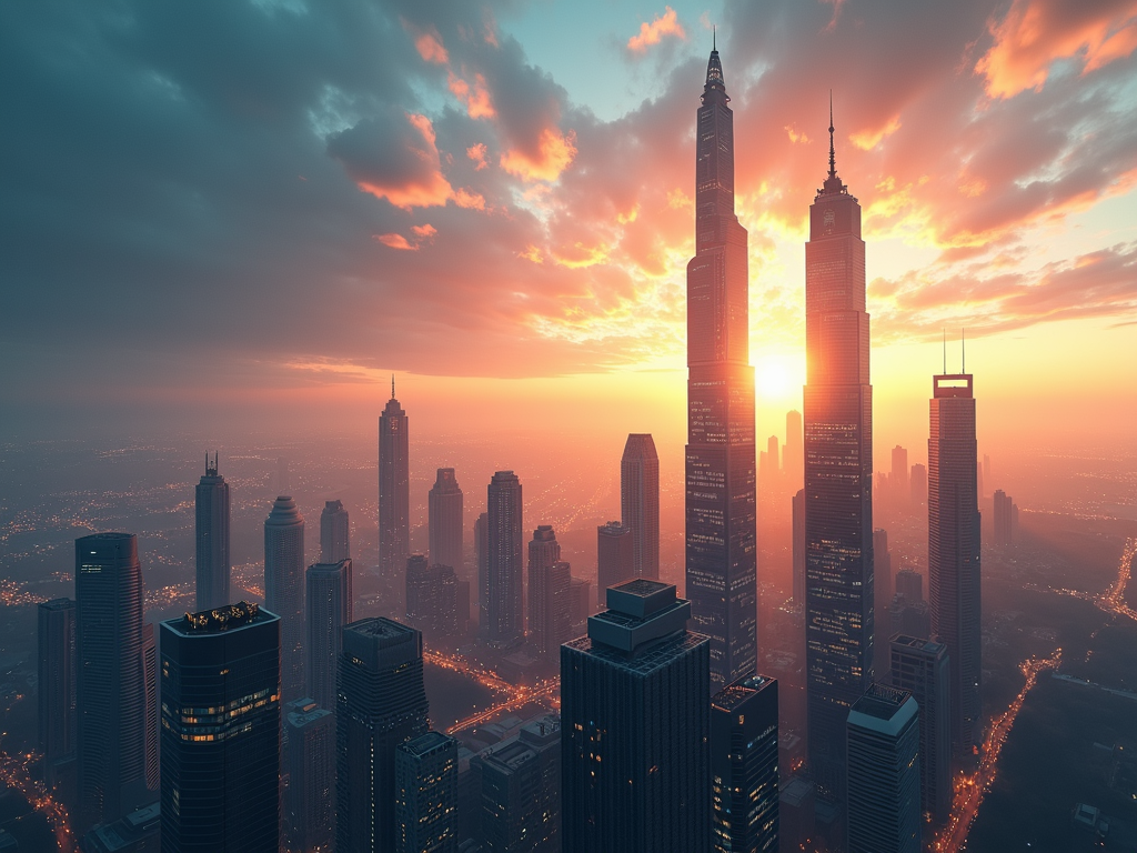 A futuristic cityscape symbolizing the potential and risks in growth investing.