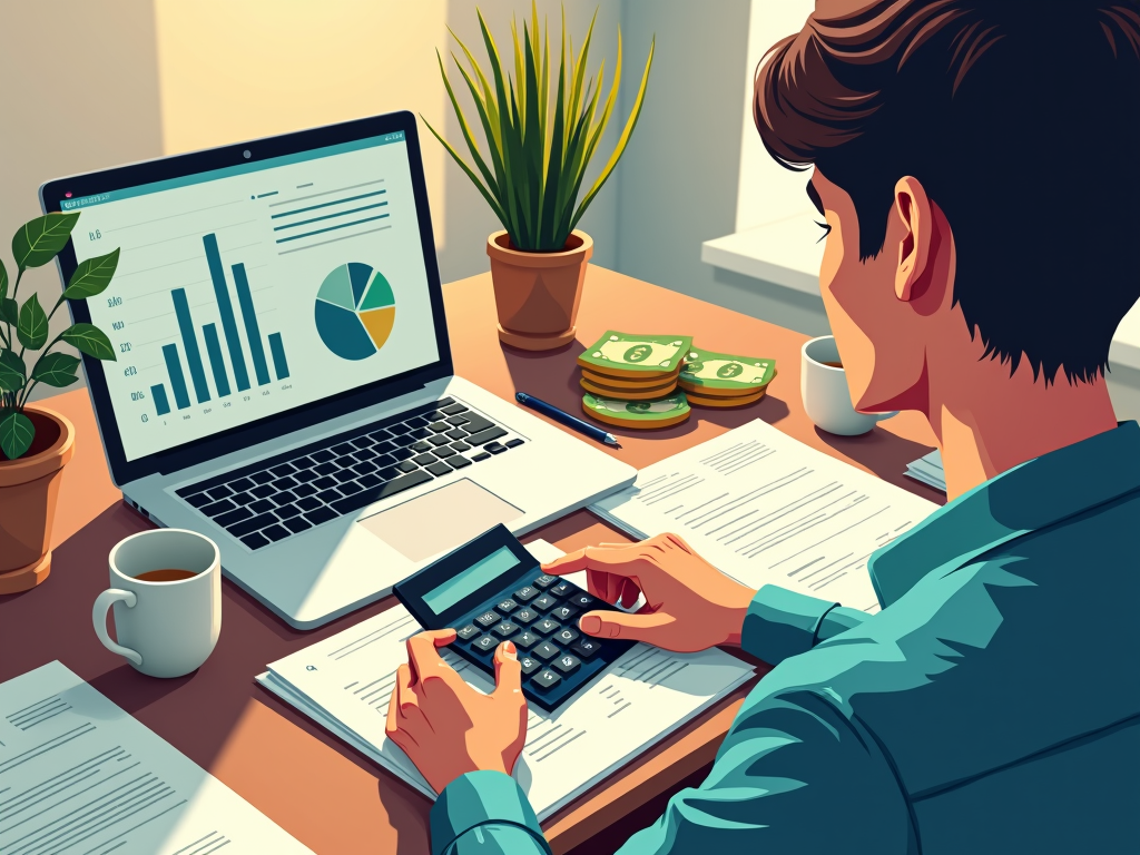 Eine Person plant strategisch ihre Finanzen, um Schulden zu vermeiden.