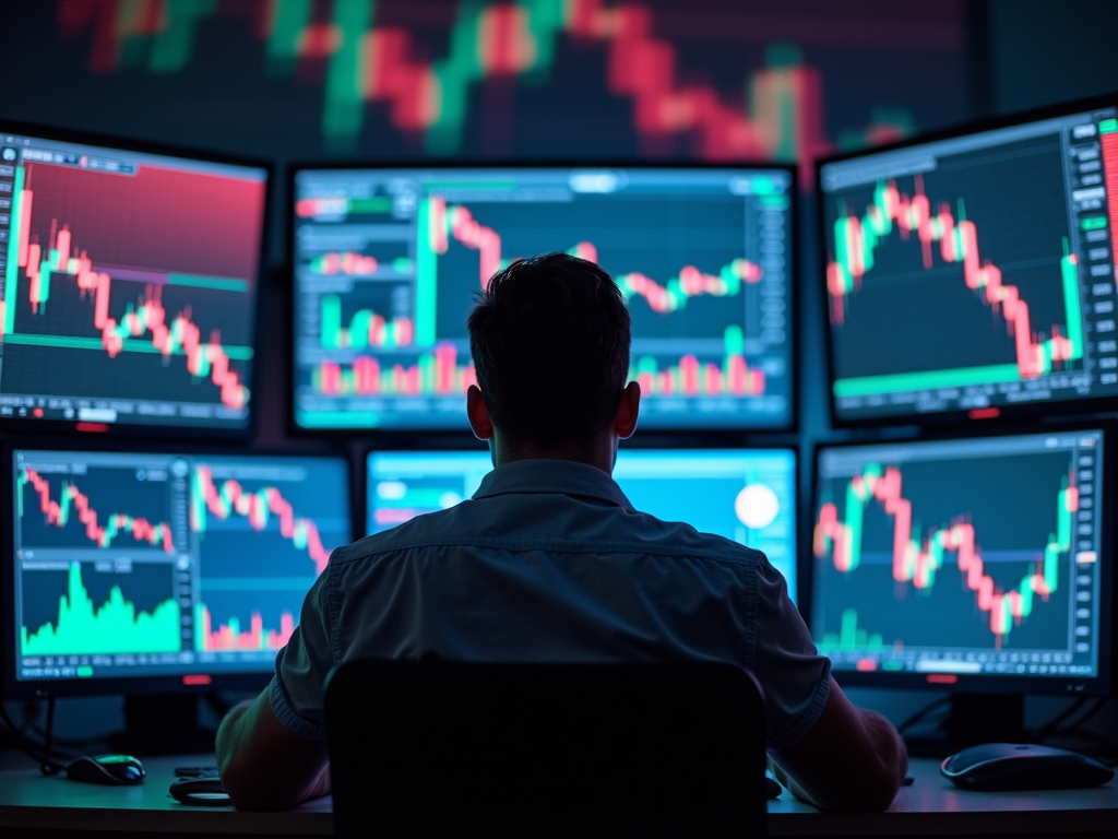 Un day trader analizza grafici azionari per trovare i migliori punti di ingresso e uscita.