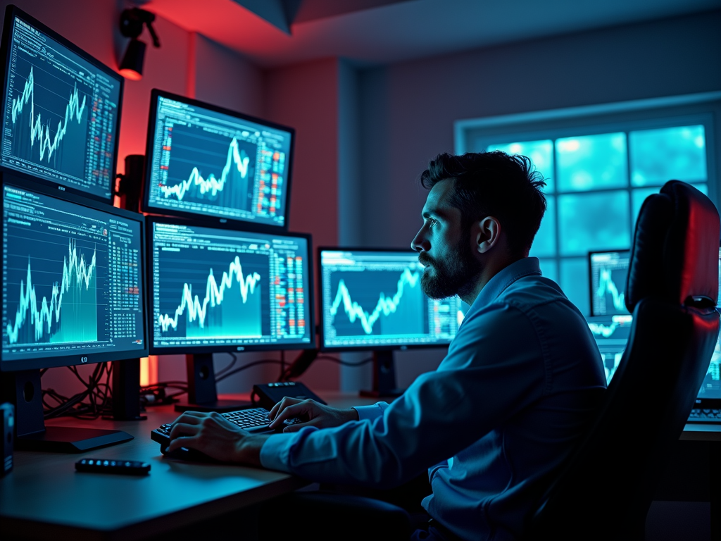 Ein Day-Trader überwacht die Krypto-Märkte in Echtzeit.