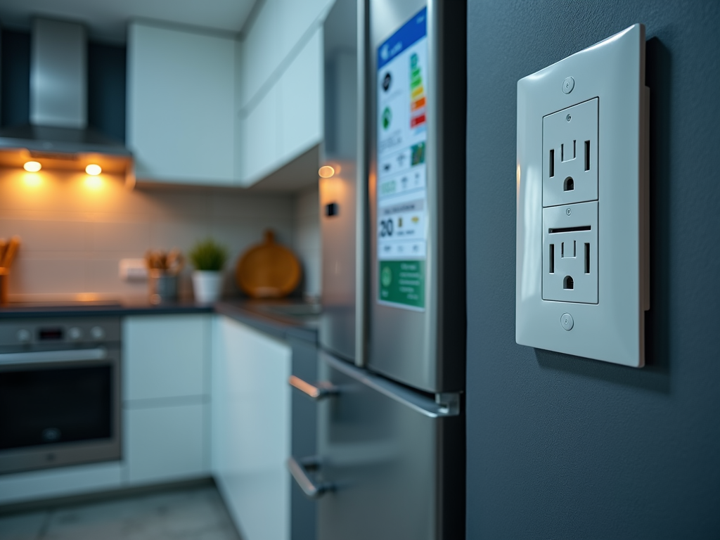 Modern kitchen with lighting and high energy efficiency appliances.
