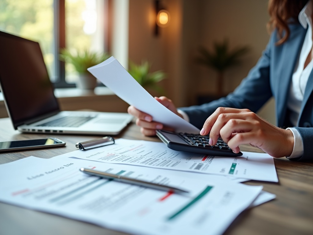 A businessman organizes his tax documents to deduct travel expenses and work materials.