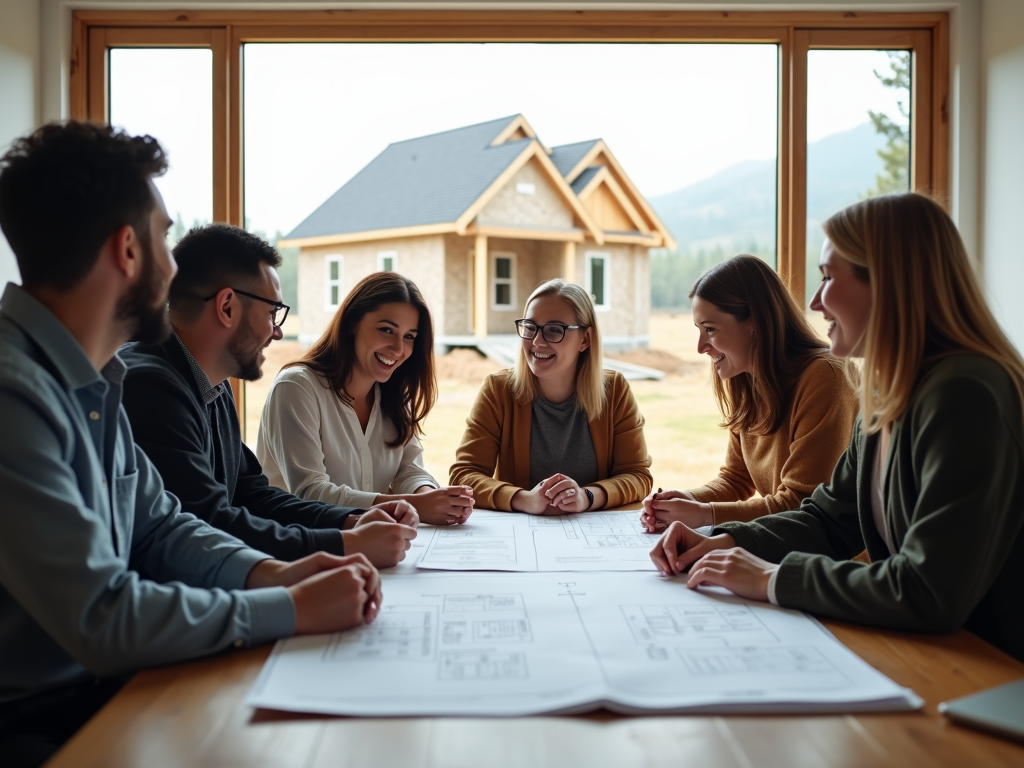 A family discussing building plans and financing options.