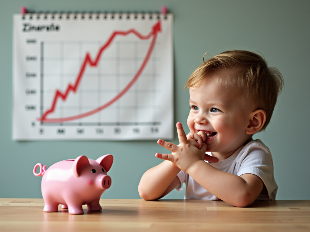 Ein Kind mit Sparschwein: Symbol für frühes Sparen und finanzielle Planung.