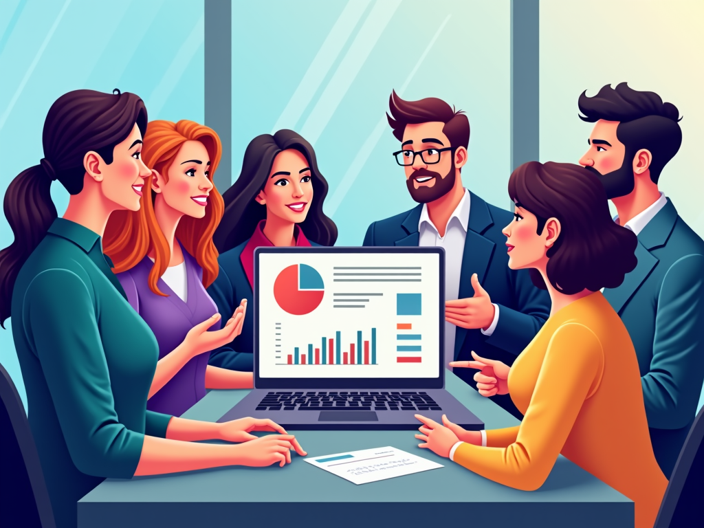 Diverse Investoren diskutieren eine Startup-Präsentation auf einer Crowdinvesting-Plattform.