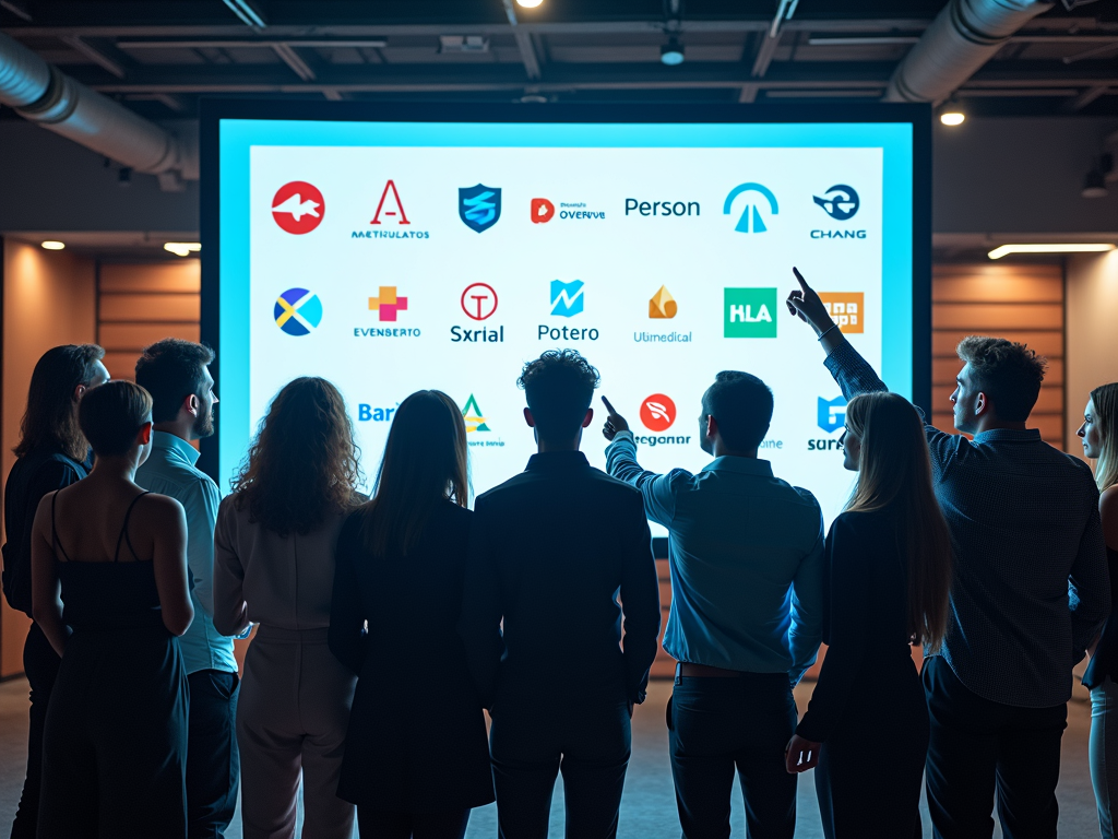 Persone discutono di investimenti in start-up su uno schermo digitale.