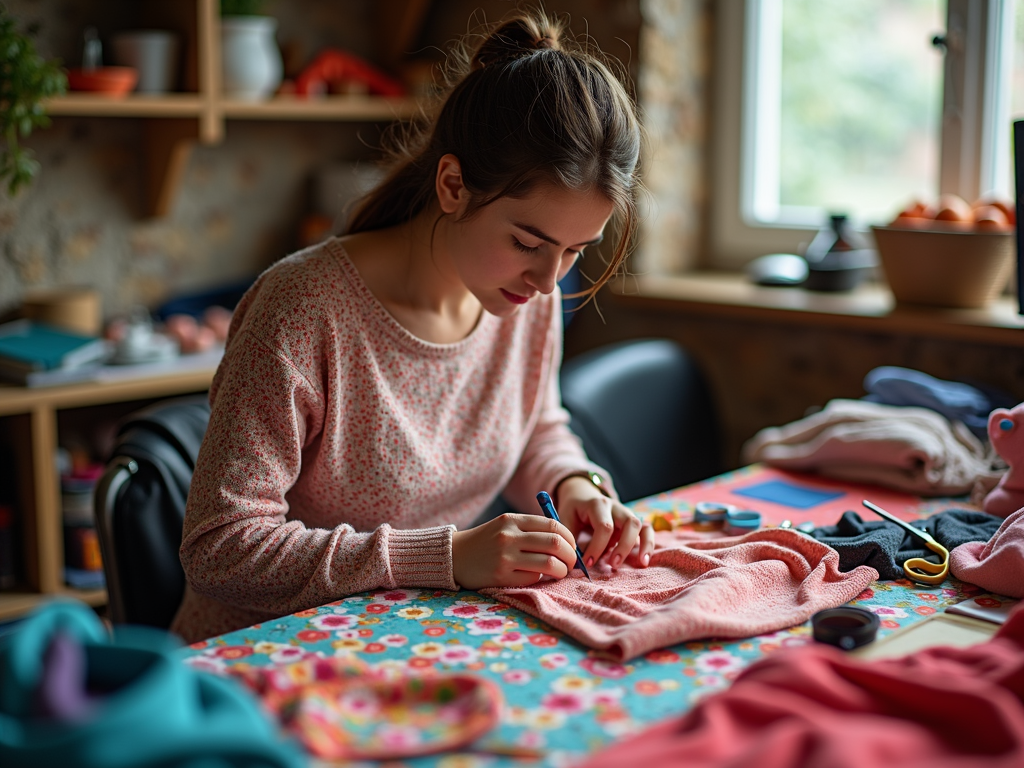 Upcycling old clothes into useful items.