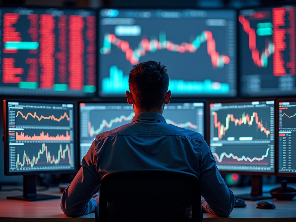 Un day trader analizza grafici azionari per trovare i migliori punti di ingresso e uscita.
