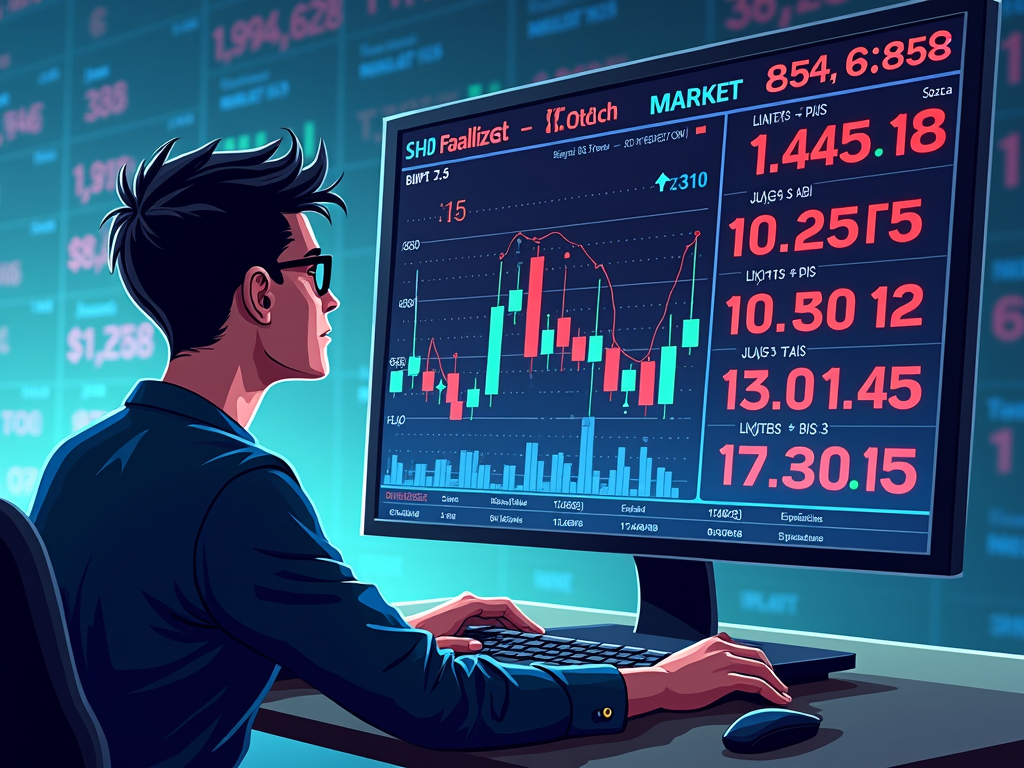 A trader analyzes market orders and limit orders on a trading screen.
