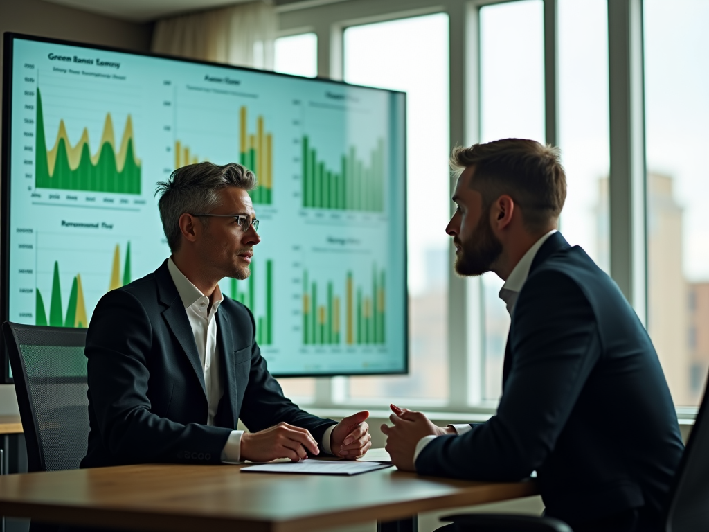 A financial advisor explaining how green bonds work to a client.