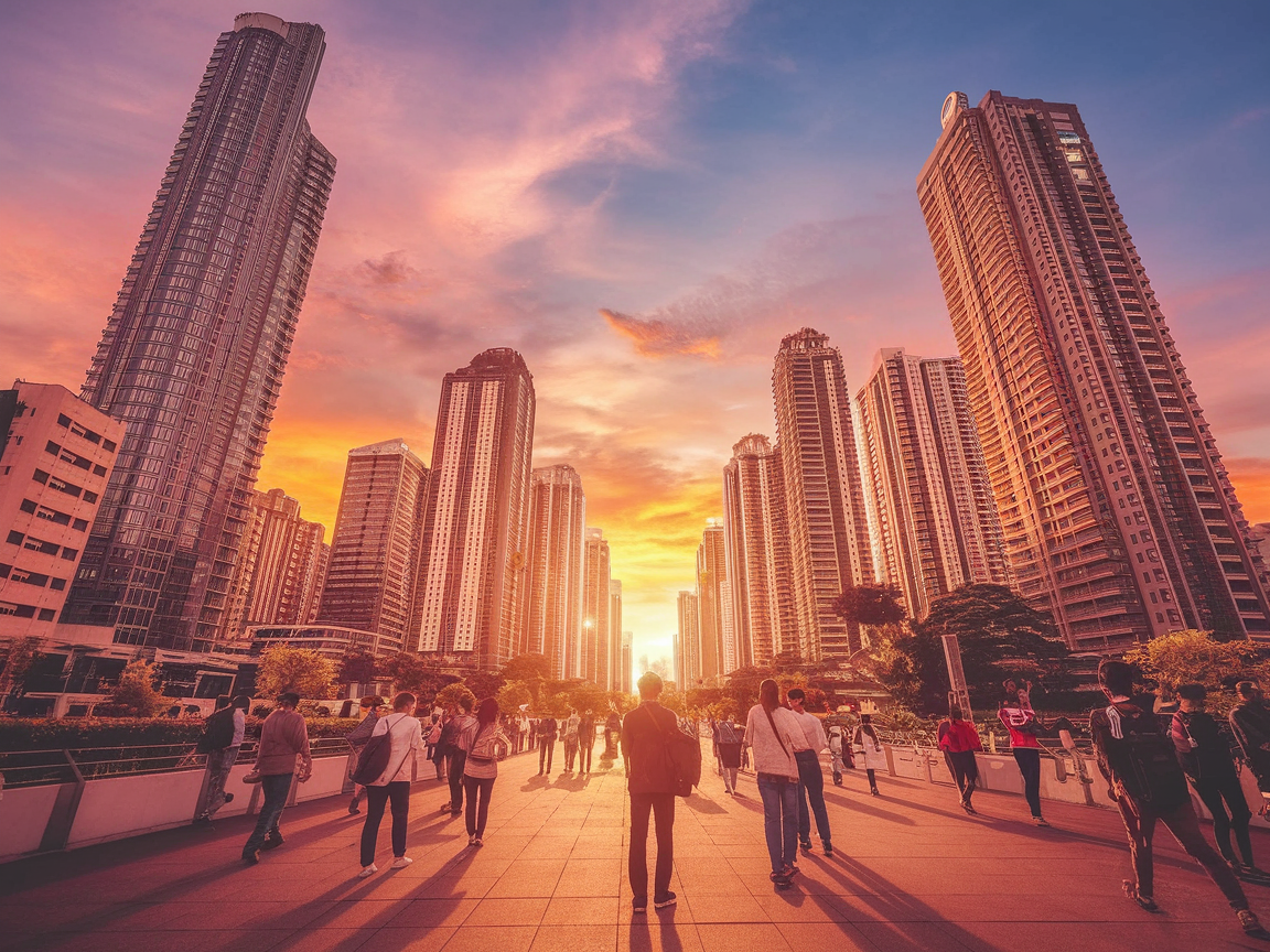 Cityscape merging Beijing and Mumbai representing economic and innovation spirit.