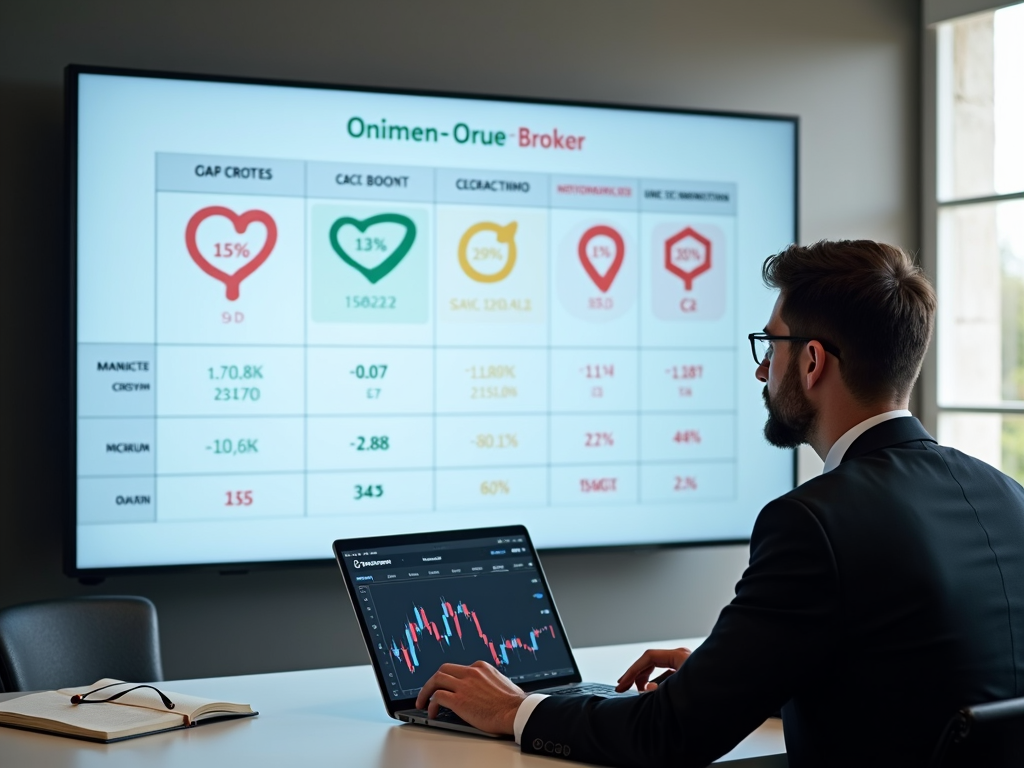 A businessman compares the costs and fees of online brokers.