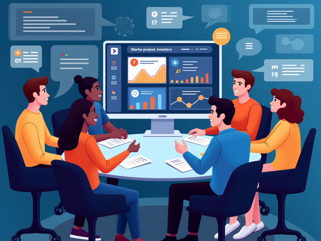 Investors discuss Crowdinvesting projects on a digital platform.
