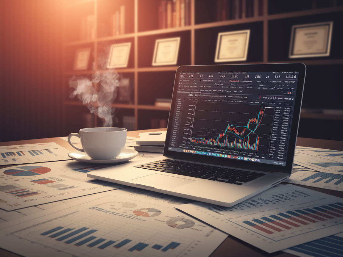 Schreibtisch eines Finanzanalysten mit Diagrammen zu Wandel- und Hochzinsanleihen.