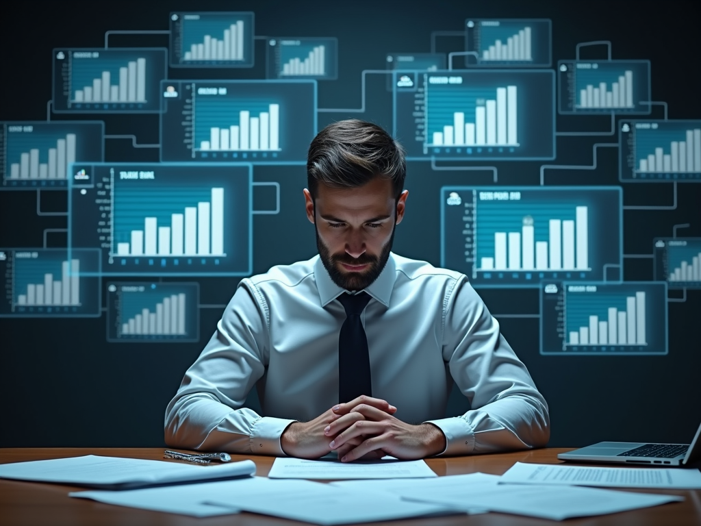 Financial advisor analyzing closed and open fund strategies at a desk.