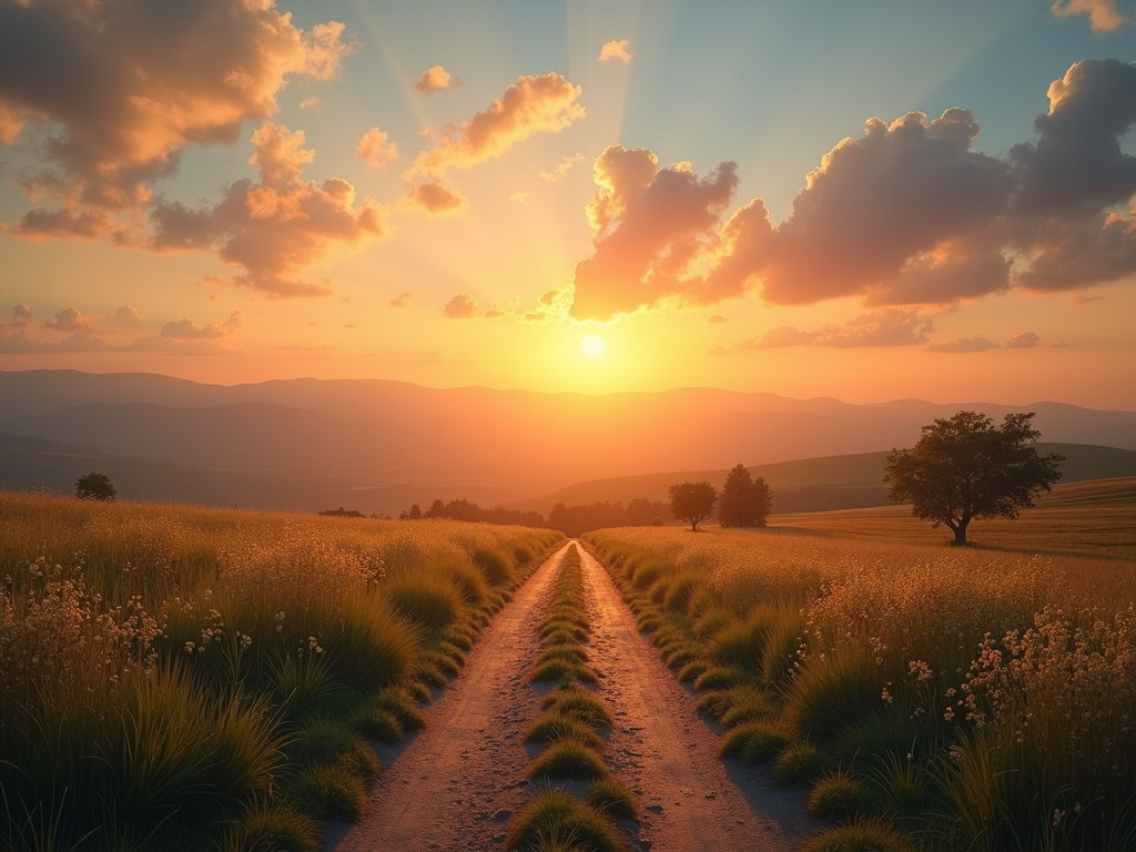 Ein friedlicher Sonnenaufgang über der Landschaft, symbolisiert den Beginn der Frührente.
