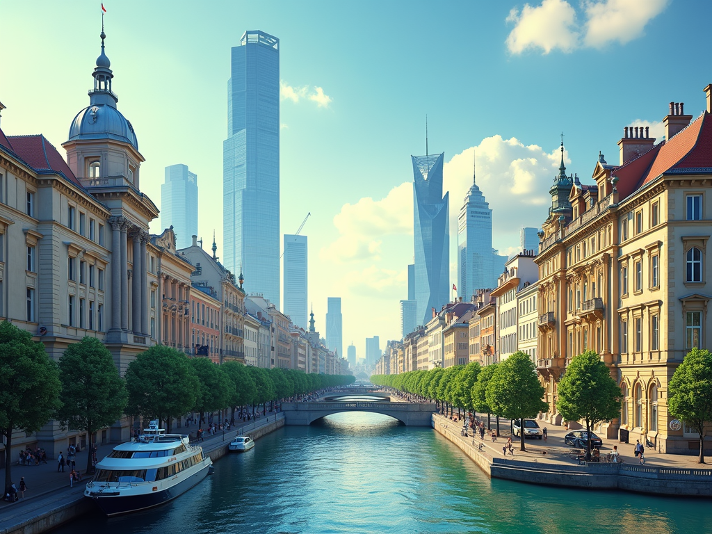 Fotorealistisches Bild zeigt amerikanische und europäische Immobilienlandschaften im Vergleich.