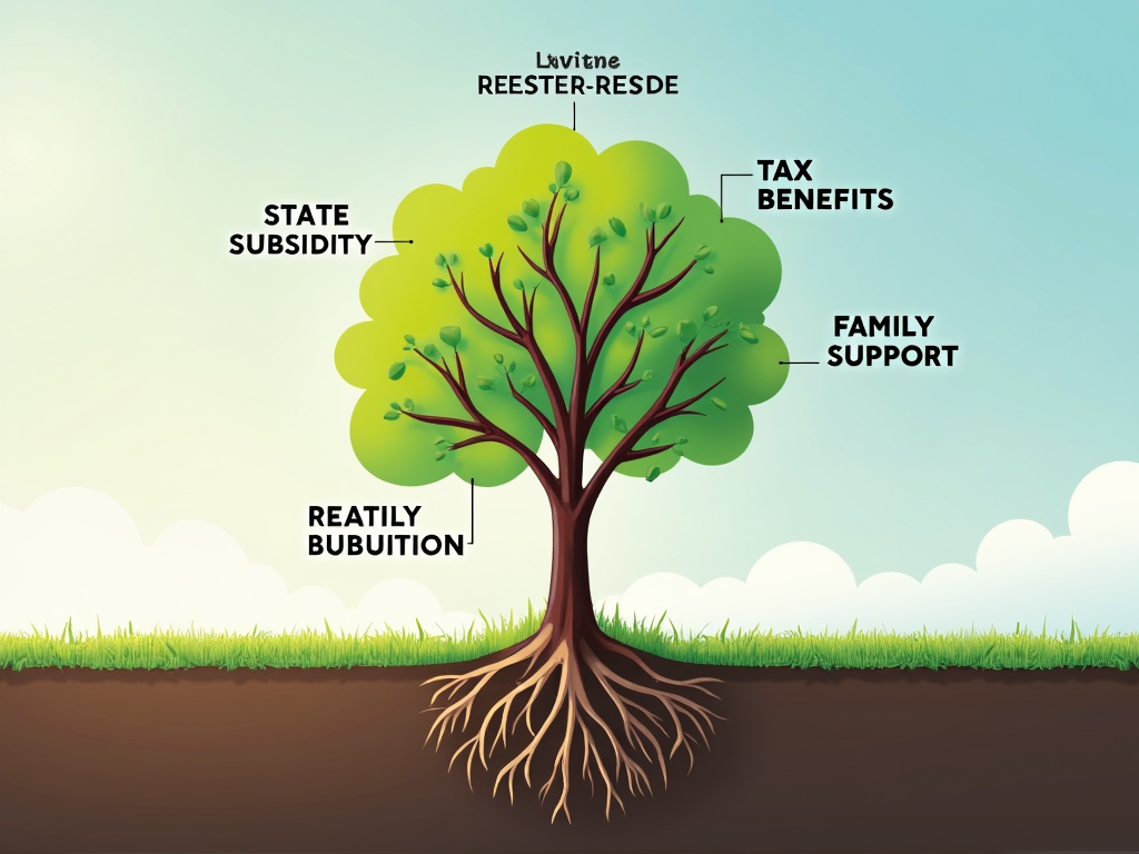 Eine symbolische Darstellung der Riester-Rente als Baum mit Wurzeln und Ästen.
