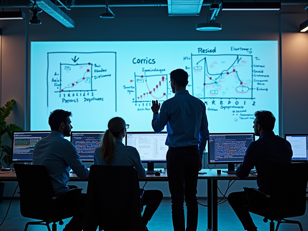 Software developers work on innovative algorithms.