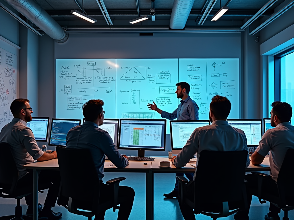 Software developers work on innovative algorithms.