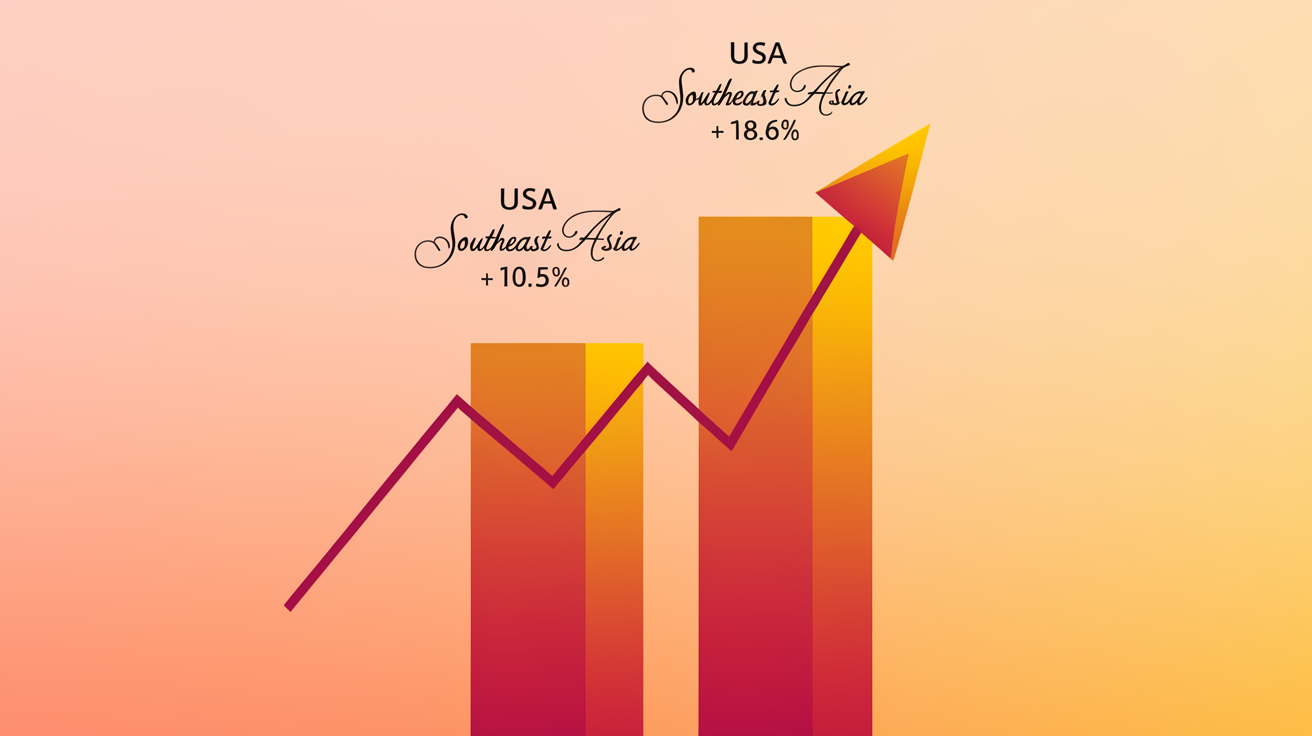A visual representation of the E-Commerce market sizes in the USA and Asia.