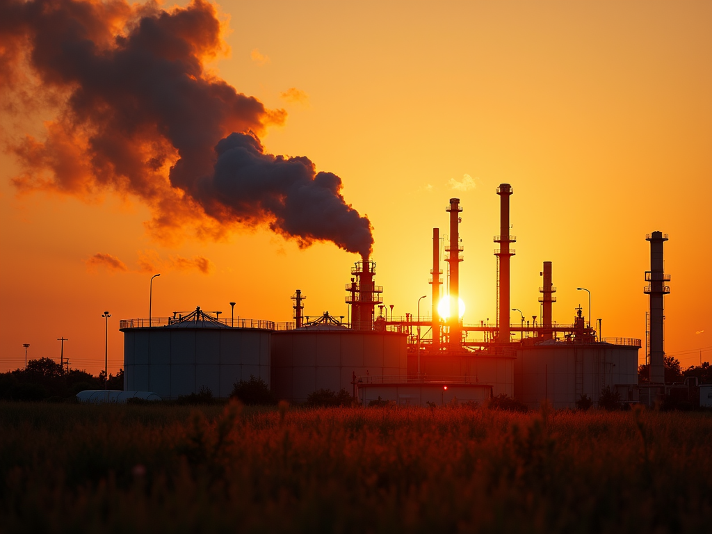 Una raffineria di petrolio nel Canada, che rappresenta la dominanza delle energie rinnovabili.