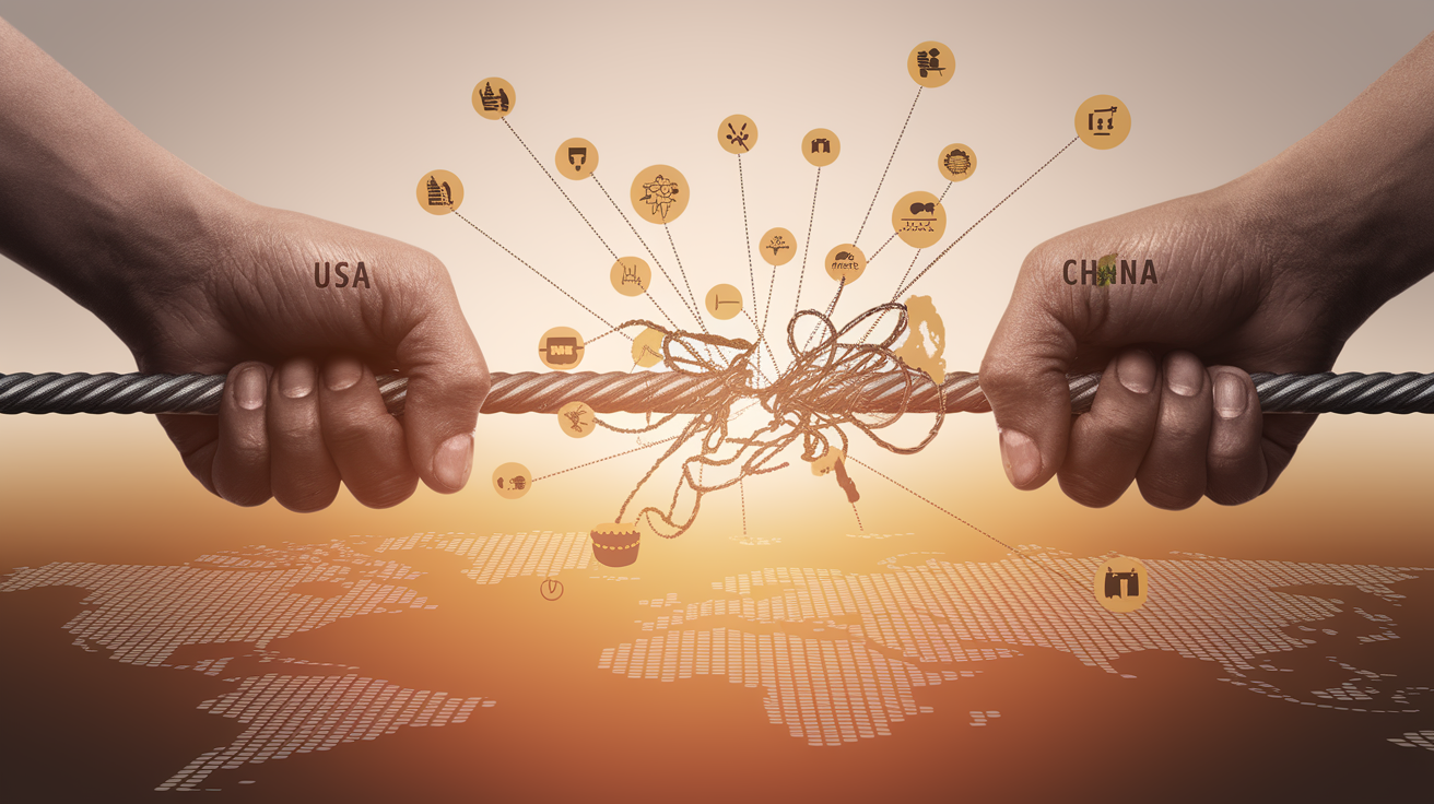 A symbolic image of the economic disruption of global supply chains caused by trade wars.