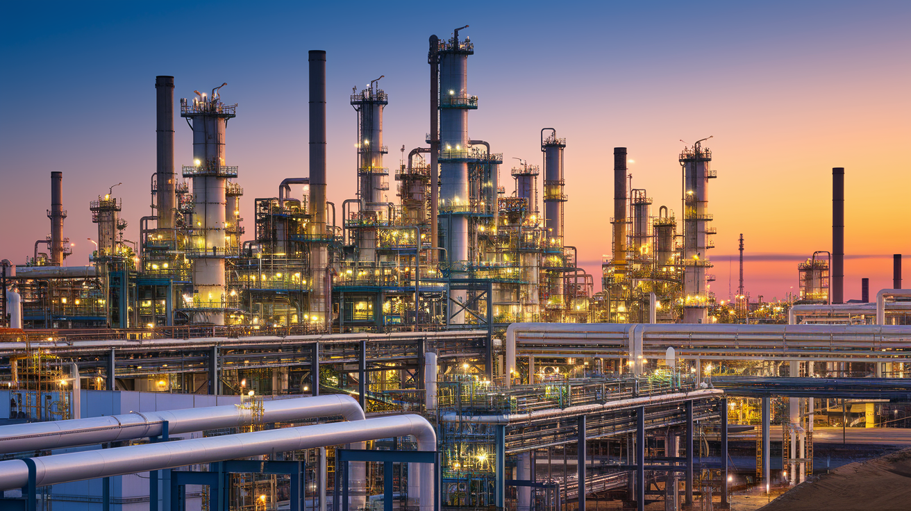Oil refineries in the United States and Canada: a symbol of fossil fuels.