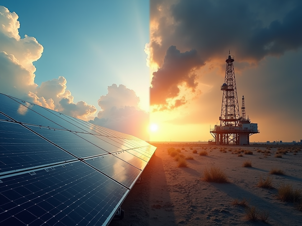 A comparison between investments in renewable energy and fossil fuels.