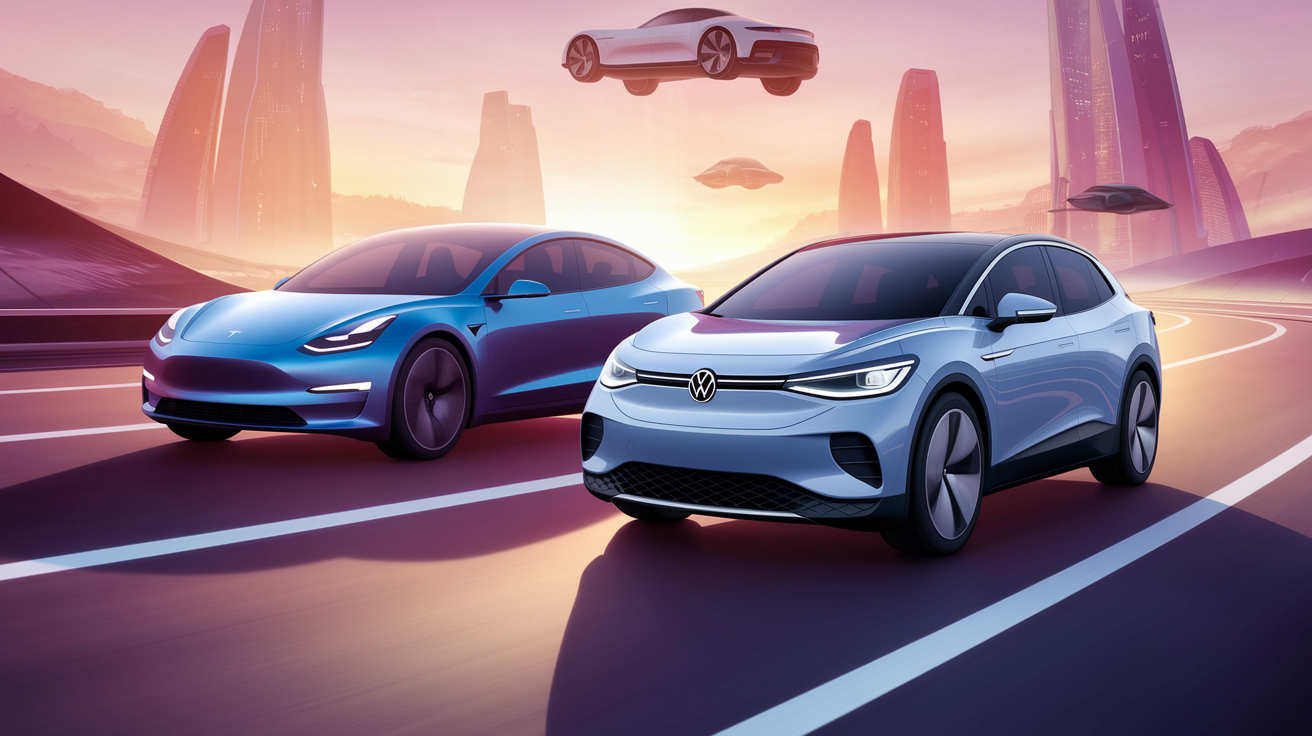 Tesla e Volkswagen nella corsa per l'innovazione nel mercato dei veicoli elettrici.