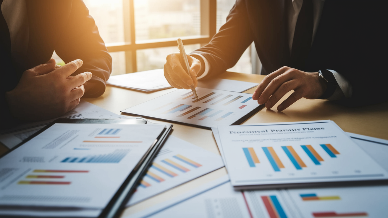 An employee discusses with a financial advisor the differences in employer contributions for pension provision.