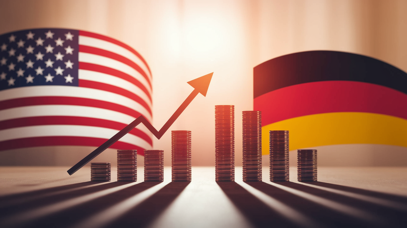 Comparison of yields of US and German public bonds.