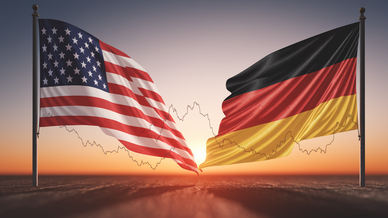 Comparison of yields of US and German public bonds.