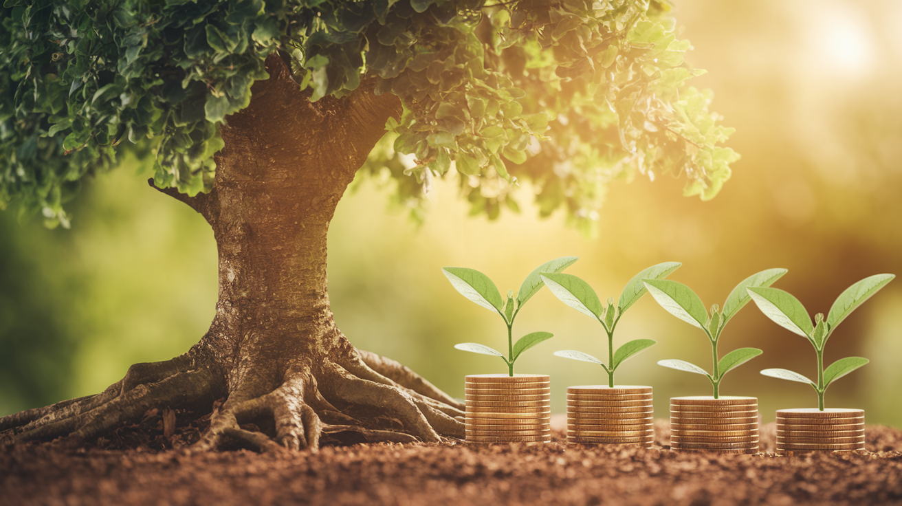 Un albero simboleggia la stabilità degli ETF sui dividendi con flussi di reddito regolari.